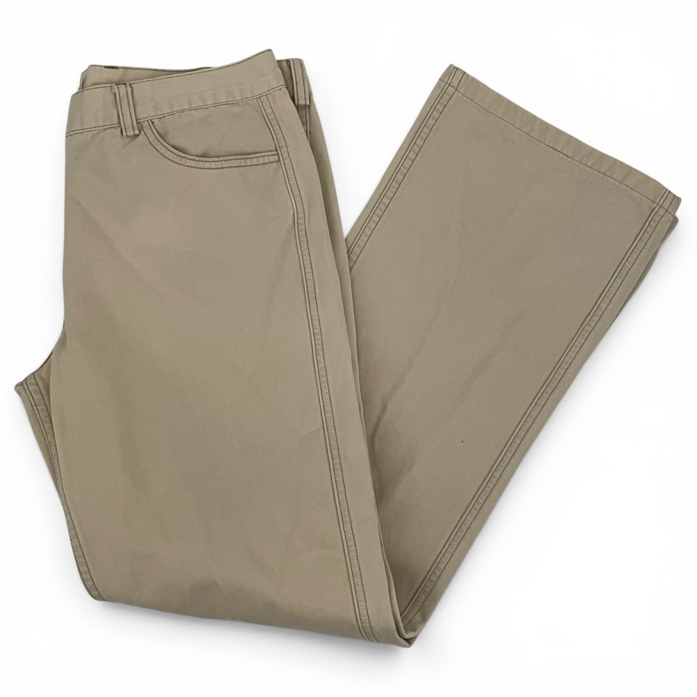 Katayone Adeli Womens Khaki Straight Leg Pants Tan Twill Size 10 Curved Yoke